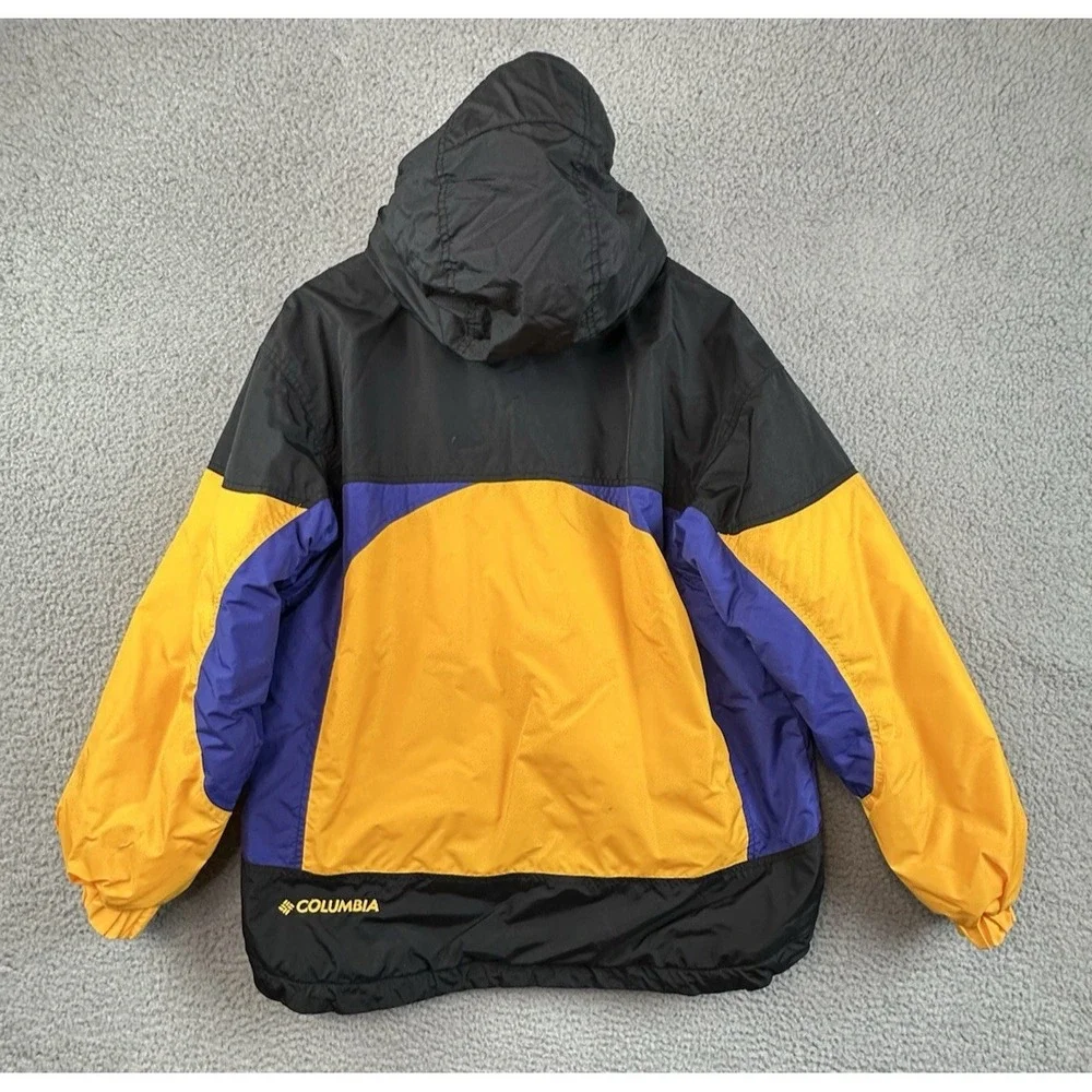 VTG Columbia Hooded Jacket Womens Medium Yellow Blue Black Full Zip Winter Ski